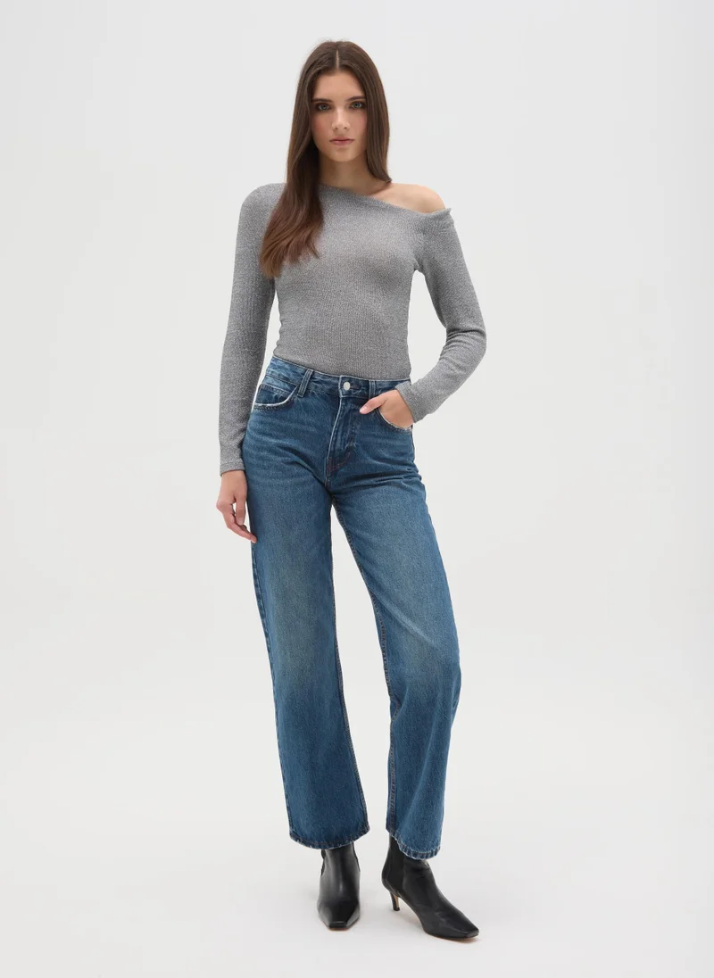 او في اس OVS Grey Regular Fit Top With Open Shoulder